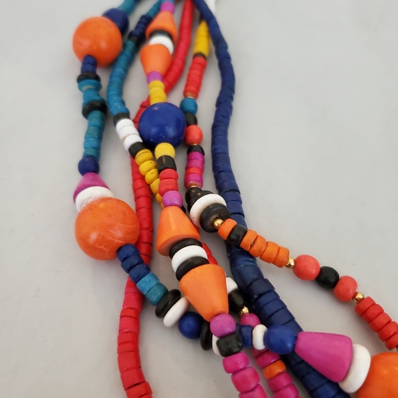 Colorful Wooden Bead Necklace multicolor bright - boho artsy - Picture 3 of 5